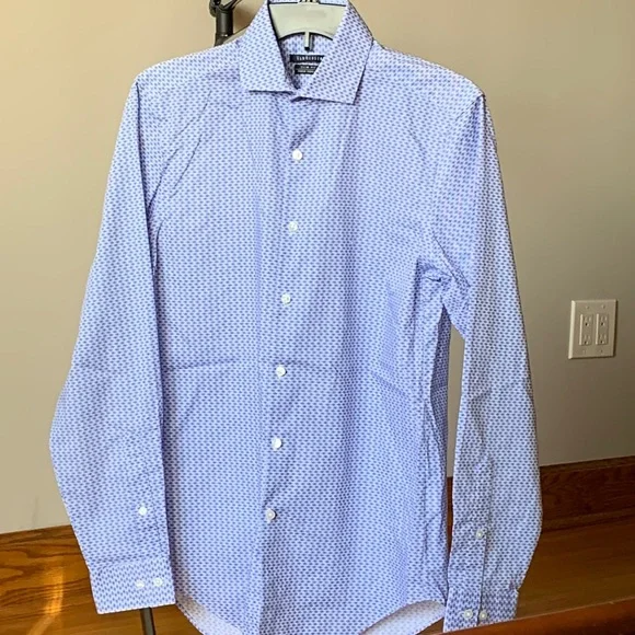 slim fit dress slacks Van Heusen Light Blue Self Pattern Long Sleeve Fitted Shirt – Bradford  Trading Limited main image 1